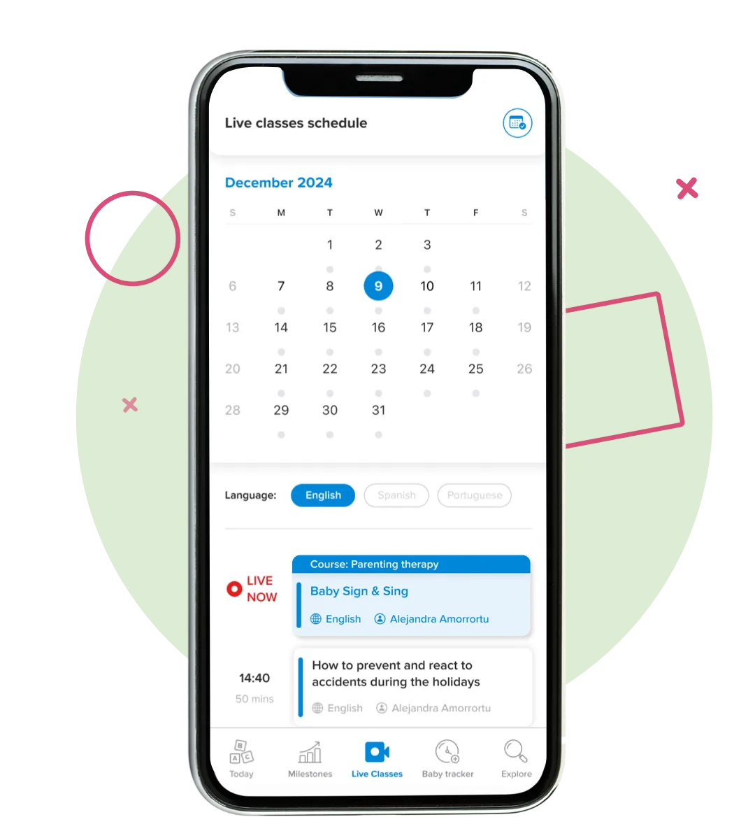 Live classes in the Kinedu app